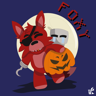 Il·lustració de Halloween amb el personatge Foxy de Five Nights at freddy's com a protagonista, realitzada a Illustrator